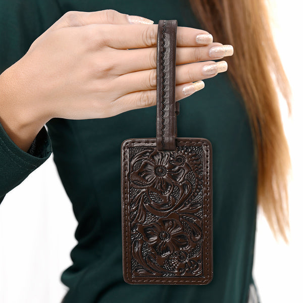 ADBG1462 American Darling Western Leather Hand-Tooled Card Holder with Strap | Genuine Leather Travel ID Tag