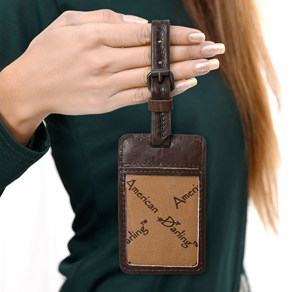 ADBG1462 American Darling Western Leather Hand-Tooled Card Holder with Strap | Genuine Leather Travel ID Tag
