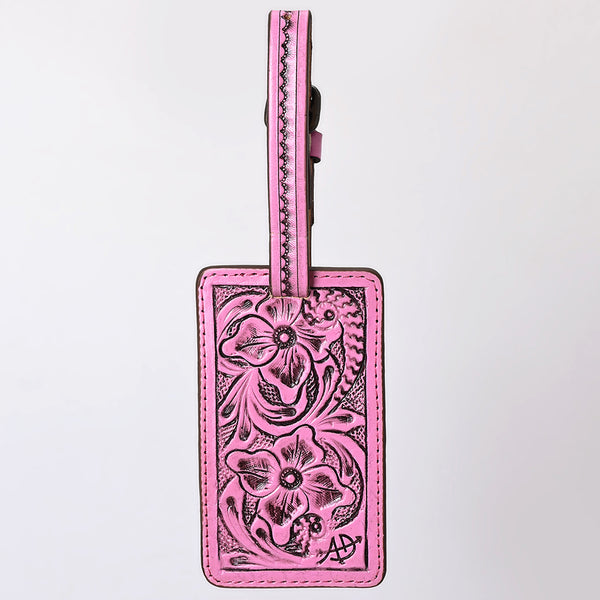 ADBG1462 American Darling Western Pink Leather Hand-Tooled Card Holder with Strap | Genuine Leather Travel ID Tag
