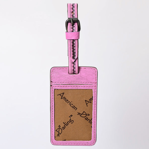 ADBG1462 American Darling Western Pink Leather Hand-Tooled Card Holder with Strap | Genuine Leather Travel ID Tag