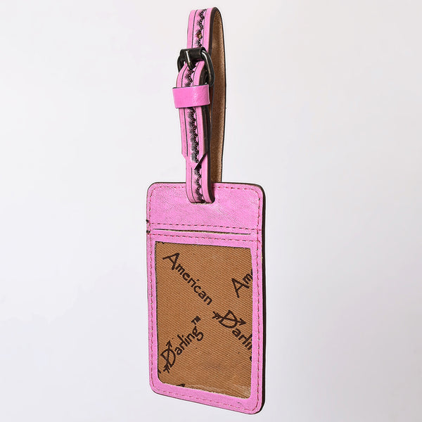 ADBG1462 American Darling Western Pink Leather Hand-Tooled Card Holder with Strap | Genuine Leather Travel ID Tag
