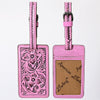 ADBG1462 American Darling Western Pink Leather Hand-Tooled Card Holder with Strap | Genuine Leather Travel ID Tag