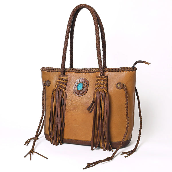 ADBGM328 Handmade Leather Crossbody Bag with Braided Edges - Western Compact Purse