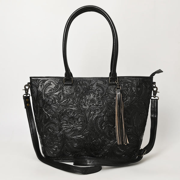 ADBG1480 American Darling Hand Tooled Western Leather Tote Bag with Floral Carving & Tassel Genuine Leather