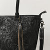 ADBG1480 American Darling Hand Tooled Western Leather Tote Bag with Floral Carving & Tassel Genuine Leather