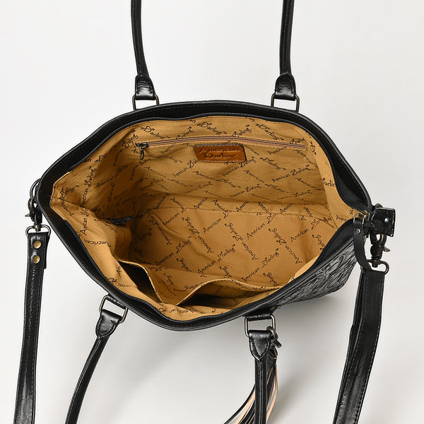 ADBG1480 American Darling Hand Tooled Western Leather Tote Bag with Floral Carving & Tassel Genuine Leather