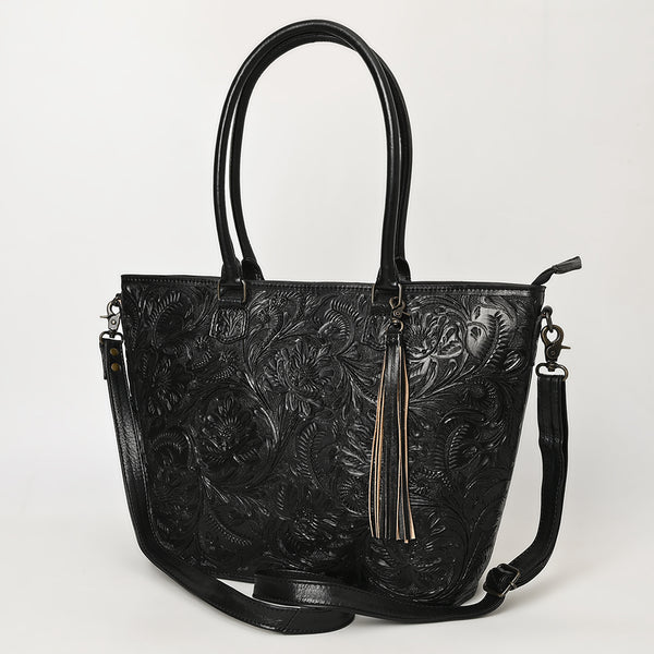 ADBG1480 American Darling Hand Tooled Western Leather Tote Bag with Floral Carving & Tassel Genuine Leather