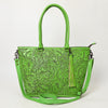 ADBG1480 American Darling Hand Tooled Western Leather Tote Bag with Floral Carving & Tassel Genuine Leather
