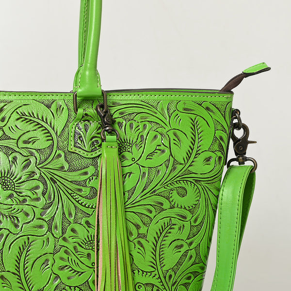 ADBG1480 American Darling Hand Tooled Western Leather Tote Bag with Floral Carving & Tassel Genuine Leather