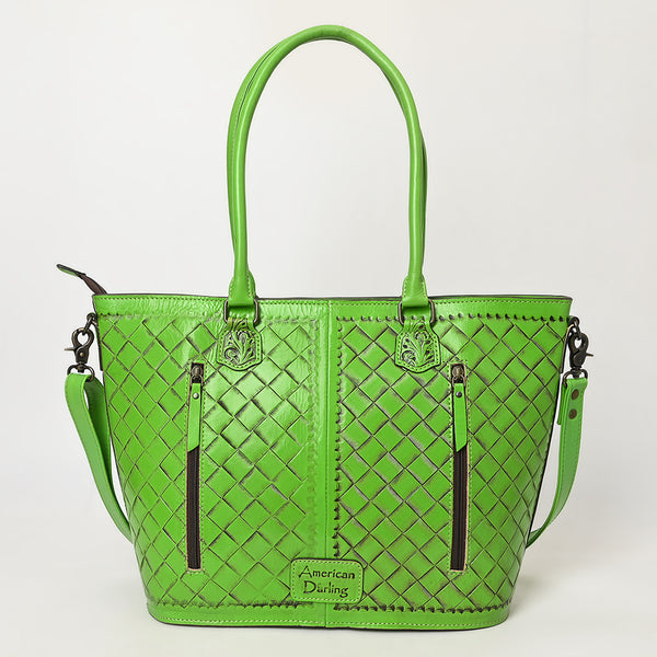 ADBG1480 American Darling Hand Tooled Western Leather Tote Bag with Floral Carving & Tassel Genuine Leather
