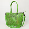 ADBG1480 American Darling Hand Tooled Western Leather Tote Bag with Floral Carving & Tassel Genuine Leather