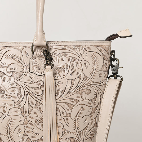 ADBG1480 American Darling Hand Tooled Western Leather Tote Bag with Floral Carving & Tassel Genuine Leather
