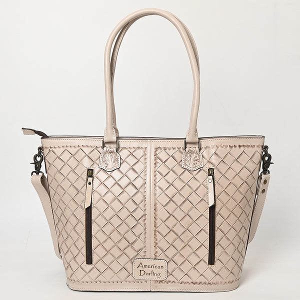 ADBG1480 American Darling Hand Tooled Western Leather Tote Bag with Floral Carving & Tassel Genuine Leather