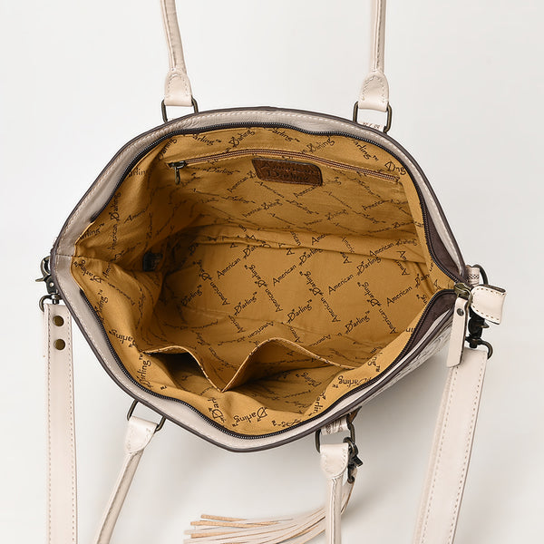 ADBG1480 American Darling Hand Tooled Western Leather Tote Bag with Floral Carving & Tassel Genuine Leather