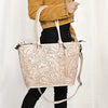 ADBG1480 American Darling Hand Tooled Western Leather Tote Bag with Floral Carving & Tassel Genuine Leather