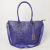 ADBG1480 American Darling Hand Tooled Western Leather Tote Bag with Floral Carving & Tassel Genuine Leather