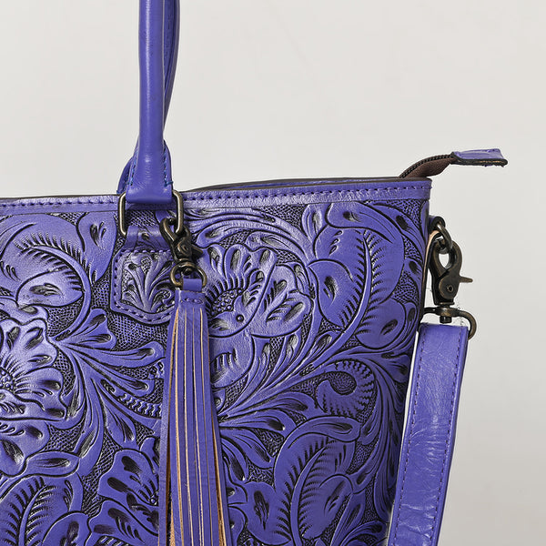ADBG1480 American Darling Hand Tooled Western Leather Tote Bag with Floral Carving & Tassel Genuine Leather