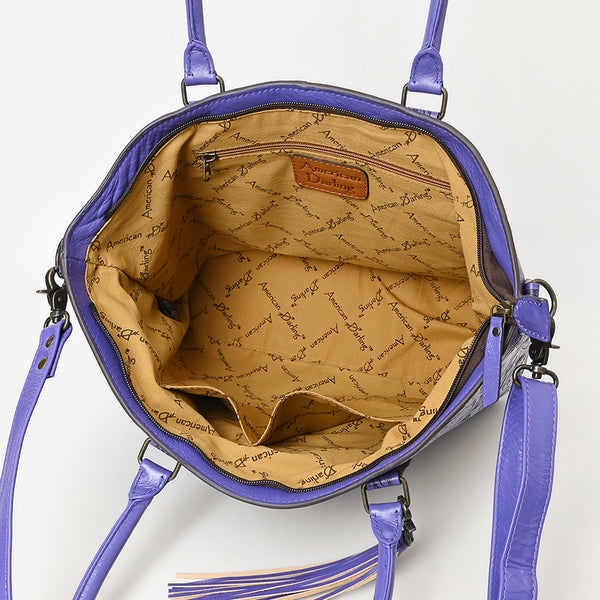 ADBG1480 American Darling Hand Tooled Western Leather Tote Bag with Floral Carving & Tassel Genuine Leather