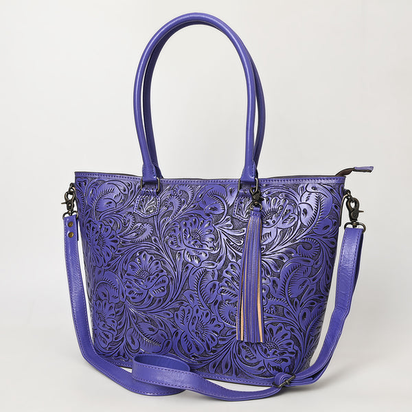 ADBG1480 American Darling Hand Tooled Western Leather Tote Bag with Floral Carving & Tassel Genuine Leather