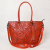ADBG1480 American Darling Hand Tooled Western Leather Tote Bag with Floral Carving & Tassel Genuine Leather