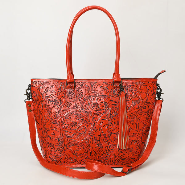 ADBG1480 American Darling Hand Tooled Western Leather Tote Bag with Floral Carving & Tassel Genuine Leather