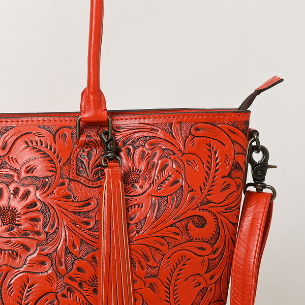 ADBG1480 American Darling Hand Tooled Western Leather Tote Bag with Floral Carving & Tassel Genuine Leather