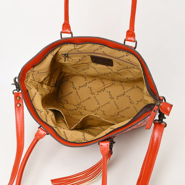 ADBG1480 American Darling Hand Tooled Western Leather Tote Bag with Floral Carving & Tassel Genuine Leather