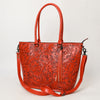 ADBG1480 American Darling Hand Tooled Western Leather Tote Bag with Floral Carving & Tassel Genuine Leather