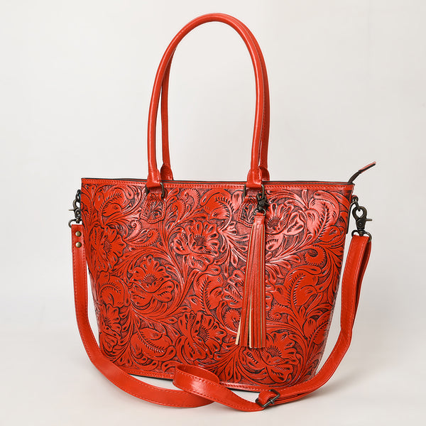ADBG1480 American Darling Hand Tooled Western Leather Tote Bag with Floral Carving & Tassel Genuine Leather