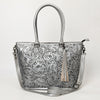 ADBG1480 American Darling Hand Tooled Western Leather Tote Bag with Floral Carving & Tassel Genuine Leather