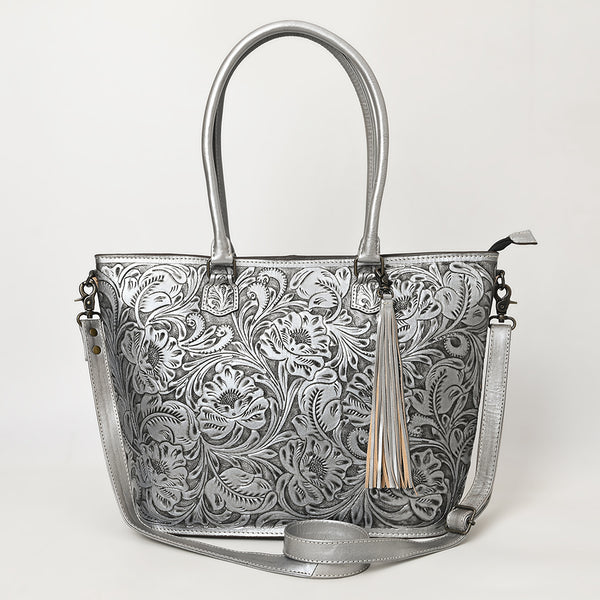ADBG1480 American Darling Hand Tooled Western Leather Tote Bag with Floral Carving & Tassel Genuine Leather