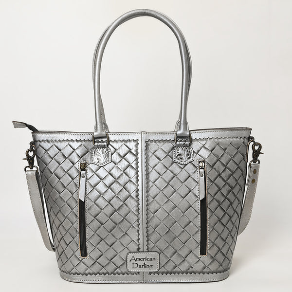 ADBG1480 American Darling Hand Tooled Western Leather Tote Bag with Floral Carving & Tassel Genuine Leather