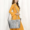 ADBG1480 American Darling Hand Tooled Western Leather Tote Bag with Floral Carving & Tassel Genuine Leather