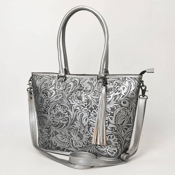 ADBG1480 American Darling Hand Tooled Western Leather Tote Bag with Floral Carving & Tassel Genuine Leather