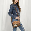 ADBG1465 American Darling Western Leather Small Cross Body Bag with Hand-Tooled Floral Detailing & Cowhide Panel