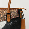 ADBG1467 American Darling Western Leather Tote Bag with Hand-Tooled Floral Carving & Hair-On Cowhide Panel