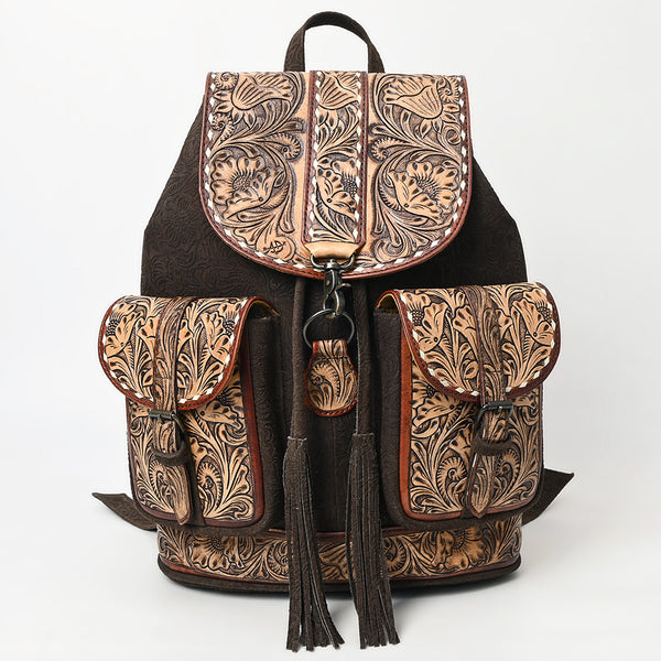 ADBG1468 American Darling Western Leather Backpack Bag with Hand-Tooled Floral Detailing and Genuine Suede Leather Craftsmanship