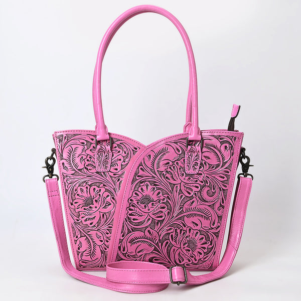 ADBG1473 American Darling Pink Western Leather Tote Bag | Hand-Tooled Floral Carved Genuine Leather Tote