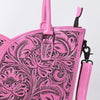 ADBG1473 American Darling Pink Western Leather Tote Bag | Hand-Tooled Floral Carved Genuine Leather Tote