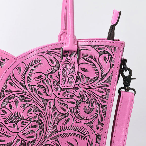 ADBG1473 American Darling Pink Western Leather Tote Bag | Hand-Tooled Floral Carved Genuine Leather Tote