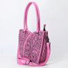 ADBG1473 American Darling Pink Western Leather Tote Bag | Hand-Tooled Floral Carved Genuine Leather Tote