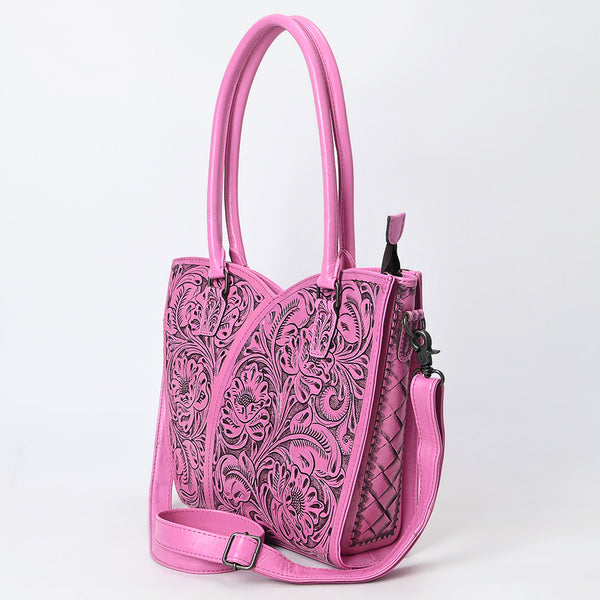 ADBG1473 American Darling Pink Western Leather Tote Bag | Hand-Tooled Floral Carved Genuine Leather Tote