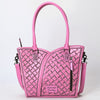 ADBG1473 American Darling Pink Western Leather Tote Bag | Hand-Tooled Floral Carved Genuine Leather Tote