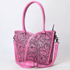ADBG1473 American Darling Pink Western Leather Tote Bag | Hand-Tooled Floral Carved Genuine Leather Tote