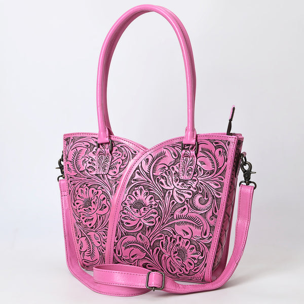 ADBG1473 American Darling Pink Western Leather Tote Bag | Hand-Tooled Floral Carved Genuine Leather Tote