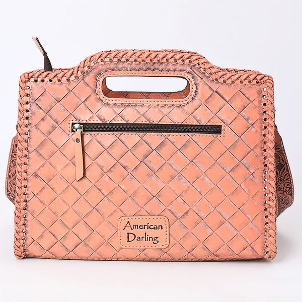 ADBG1474 American Darling Western Hand-Tooled Genuine Leather Clutch Bag with Floral Carving