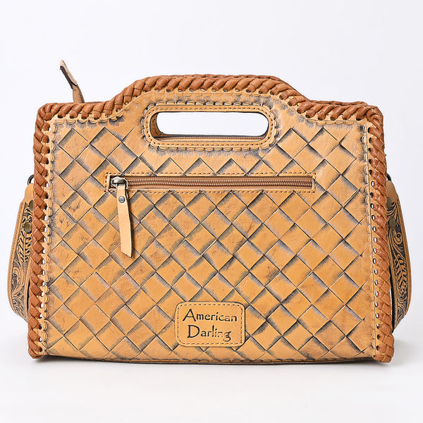 ADBG1474 American Darling Western Hand-Tooled Genuine Leather Clutch Bag with Floral Carving