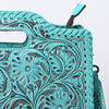 ADBG1474 American Darling Western Hand-Tooled Genuine Leather Clutch Bag with Floral Carving