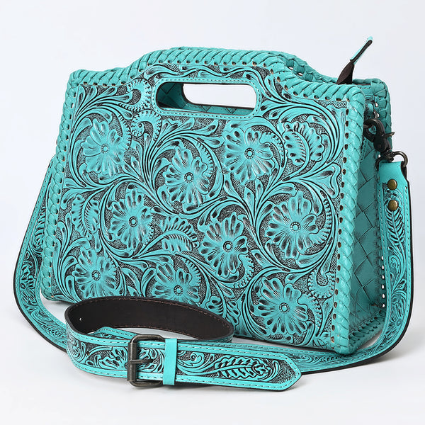 ADBG1474 American Darling Western Hand-Tooled Genuine Leather Clutch Bag with Floral Carving
