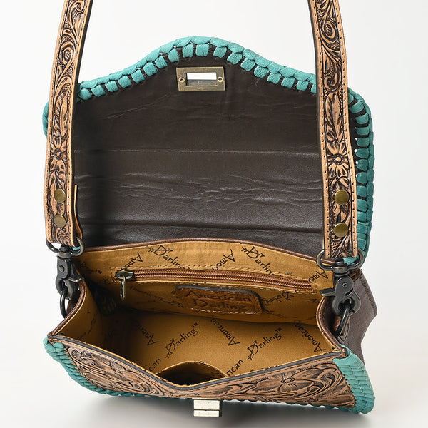 ADBG1475 American Darling Western Genuine Leather Small Cross Body Bag with Hand-Tooled Floral Design
